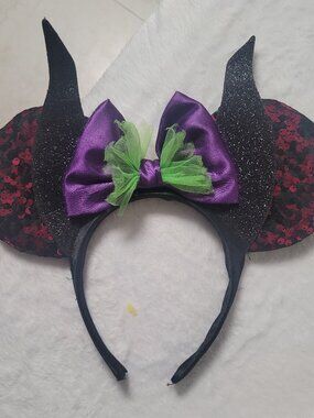 Disney Villains Maleficent Minnie Ears Headband Horns Purple Bow Adult Parks
